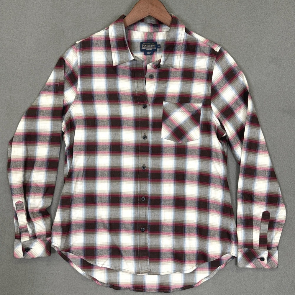 Pendleton Button Down Shirt Women M Red Plaid Flannel Long Sleeve Casual Top